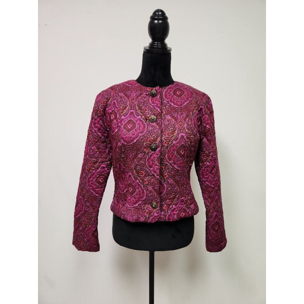 Vtg Sk & Company Pink Paisley Floral Quilted Short Jacket Blazer sz 8 Lined READ